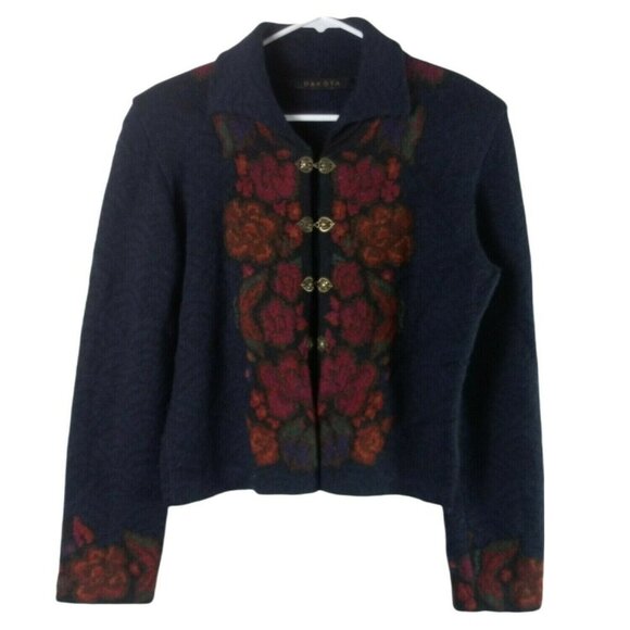 Dakota Womens Alpaca Hand Loomed Bolivia Cardigan Floral Hook Front Black L - Picture 1 of 7